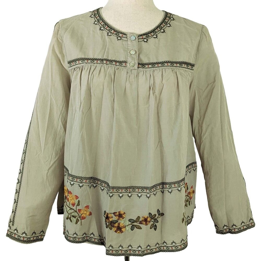XCVI Womens S Tan Anastasia Top Tessa Embroidery Peasant Boho NEW